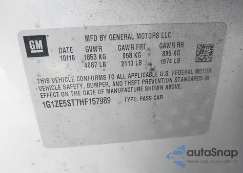 2017 Chevrolet Malibu 1Lt z USA, uszkodzony, nr VIN 1G1ZE5ST7HF157989